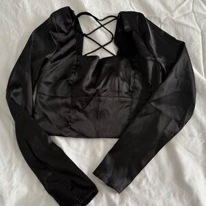 Mustard Seed Black Satin Crop Top, NWT